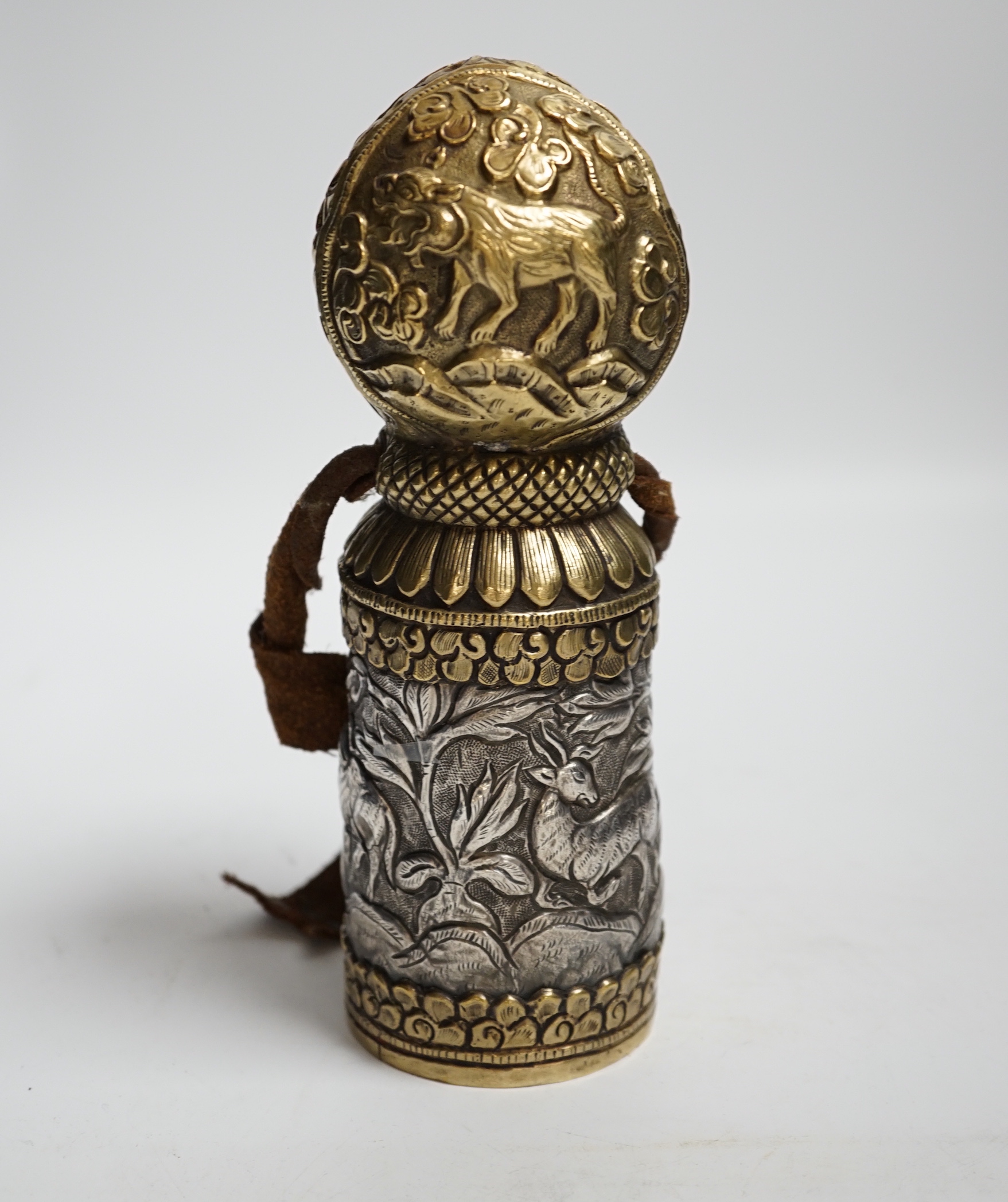 A large Tibetan repousse work seal, 19cm